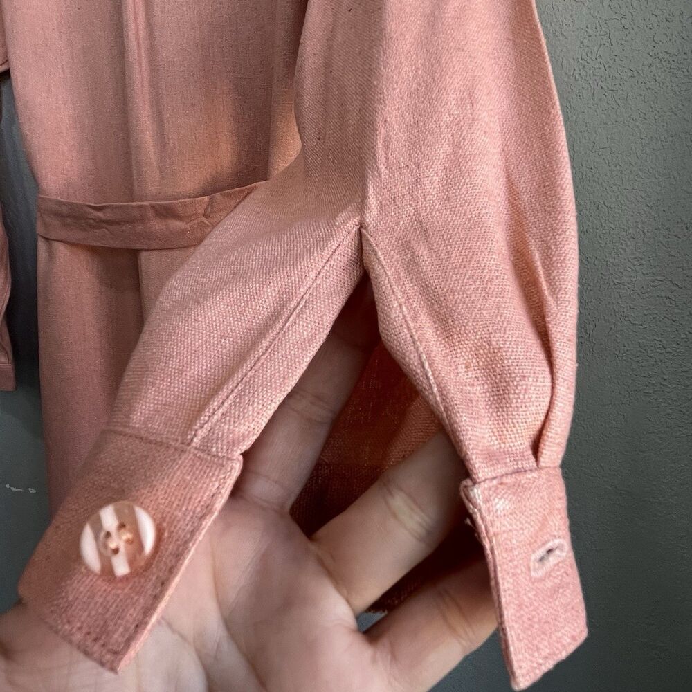 100% Silk Textured Midi Dress     Peach Blush Belted Pockets Size 8 - Picture 12 of 13